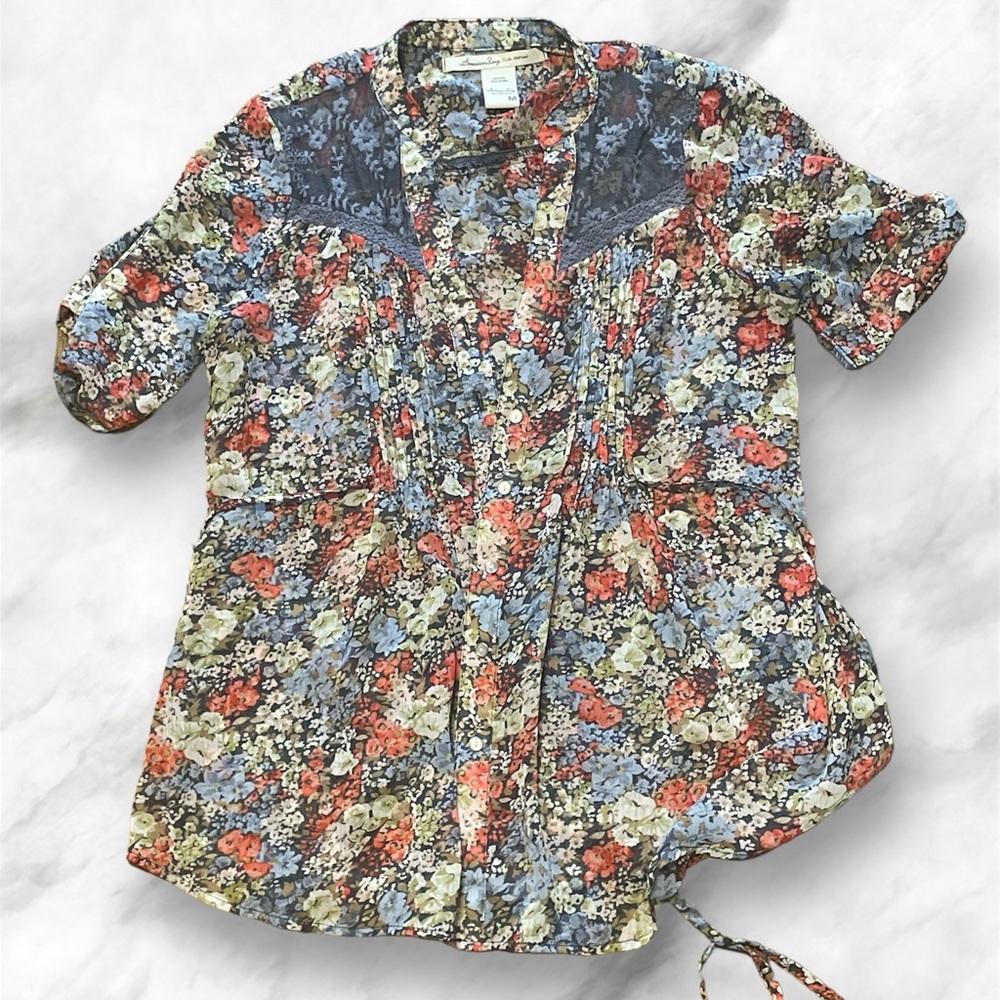 American Rag Semi-Sheer Floral Blouse